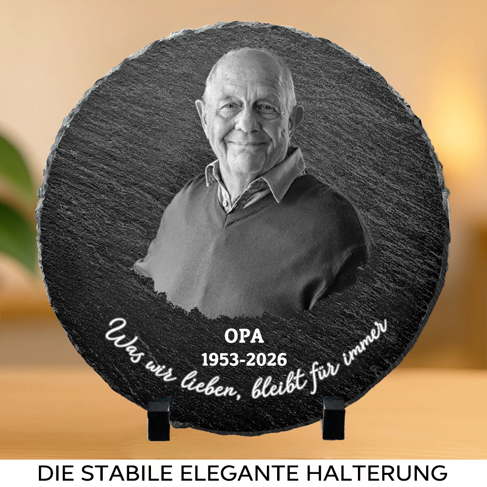 Personalisierte Schieferplatte mit Foto, Jahr und Text Trauergeschenk
