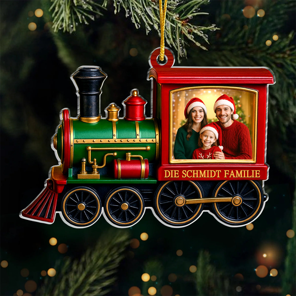 Acryl-Foto-Ornament Personalisierter Christbaumschmuck mit Weihnachtszug für Familie