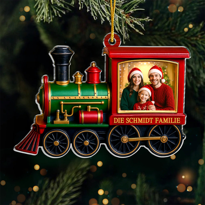 Acryl-Foto-Ornament Personalisierter Christbaumschmuck mit Weihnachtszug für Familie