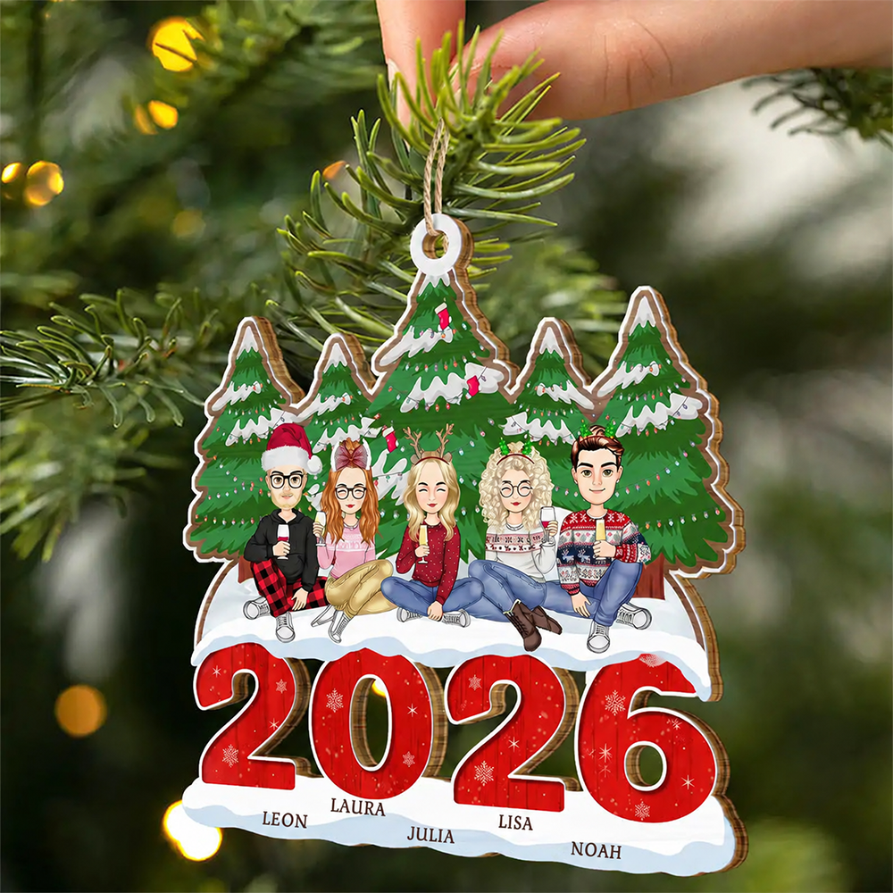Personalisierter Holzanhänger Familie 2025 Christbaumschmuck mit Hund und Katze