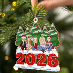 Personalisierter Holzanhänger Familie 2025 Christbaumschmuck mit Hund und Katze