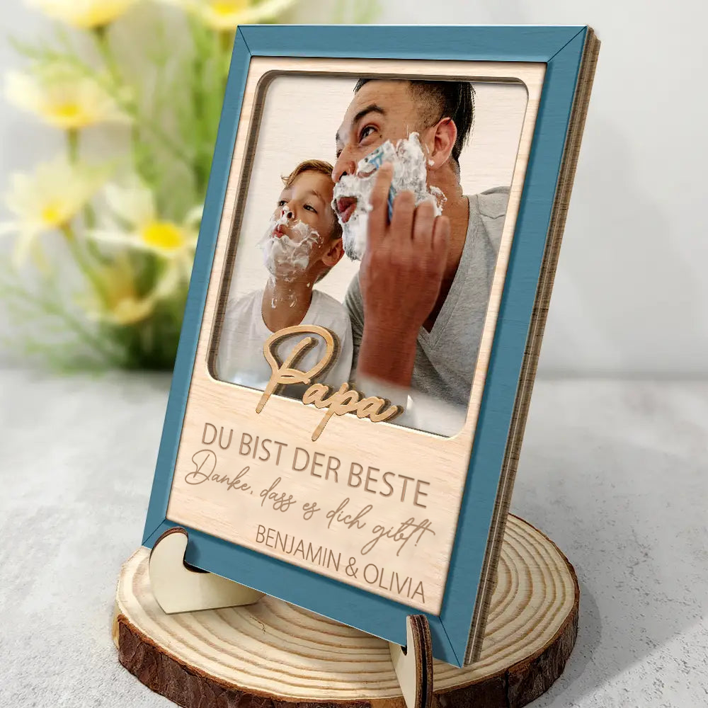 "Papa, du bist der Beste"- Personalisierter Holzaufsteller mit Foto und Name