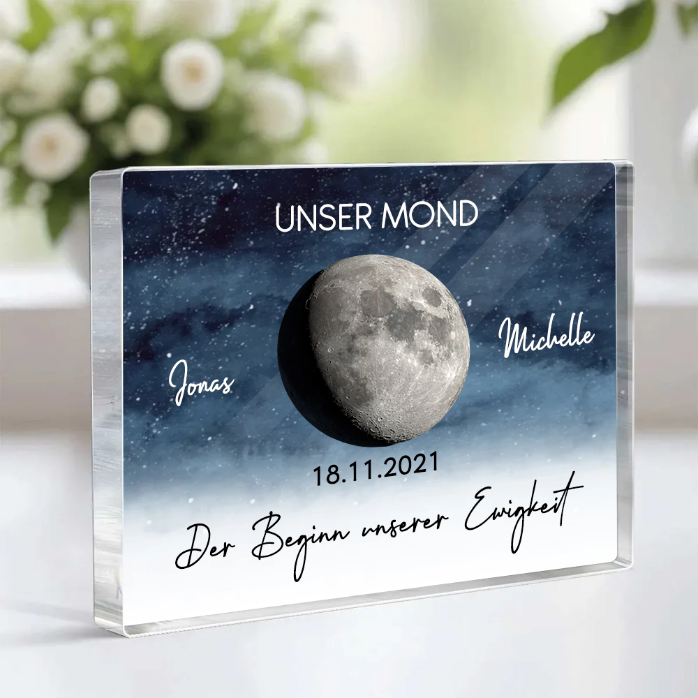 Unser Mond-Personalisierter Acrylblock mit Mondphase Geschenk für Paar