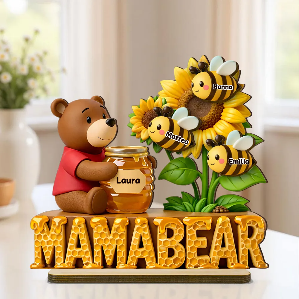 Mamabär-Personalisierter Holzaufsteller mit Bienen Geschenk für Mama