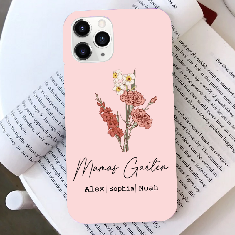 Geburtsblumenstrauß-Personalisierter Silikonhandyhülle für iPhone und Samsung Geschenk für Oma und Mama