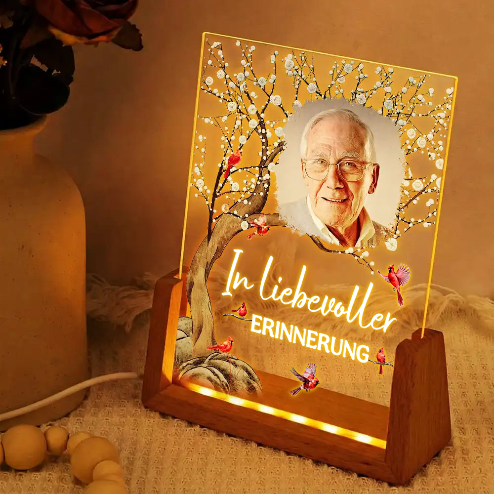 Personalisiertes LED-Nachtlicht mit Foto & Spruch – Roter-Kardinal-Motiv zur Erinnerung