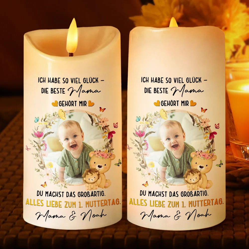 Beste Mama gehört mir  LED-Kerze mit Foto und Text Geschenk für neue Mama