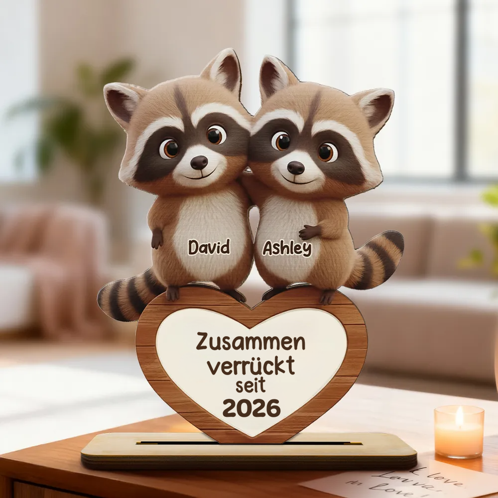 Waschbärenpaar - Personalisierter Holzaufsteller mit Namen