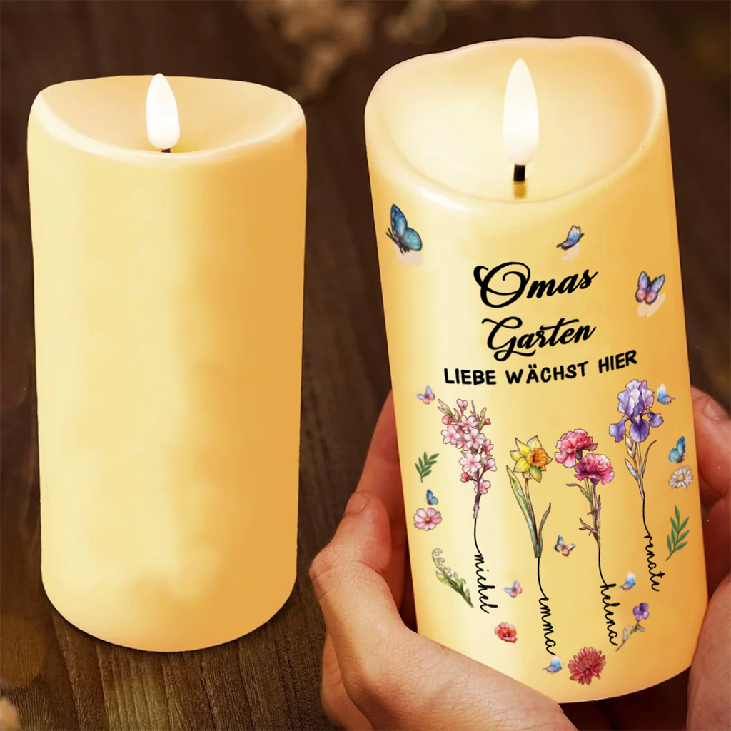 LED-Kerze mit Geburtsblumen  Geschenke für Oma und Mama