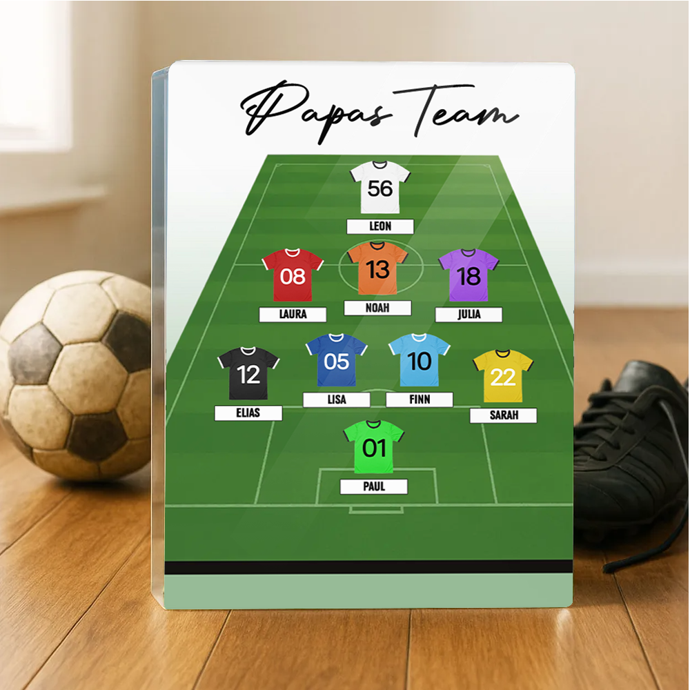 Personalisierter Acrylblock mit Fußballtrikots Geschenk für Papa und Fußballfans