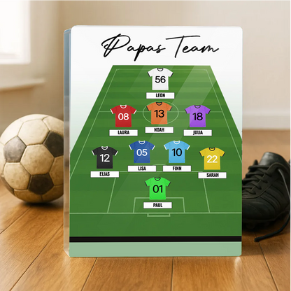 Personalisierter Acrylblock mit Fußballtrikots Geschenk für Papa und Fußballfans
