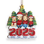 2025 Familie- Personalisierter Holzanhänger Christbaumschmuck mit Eltern, Kinder, Hund und Katze