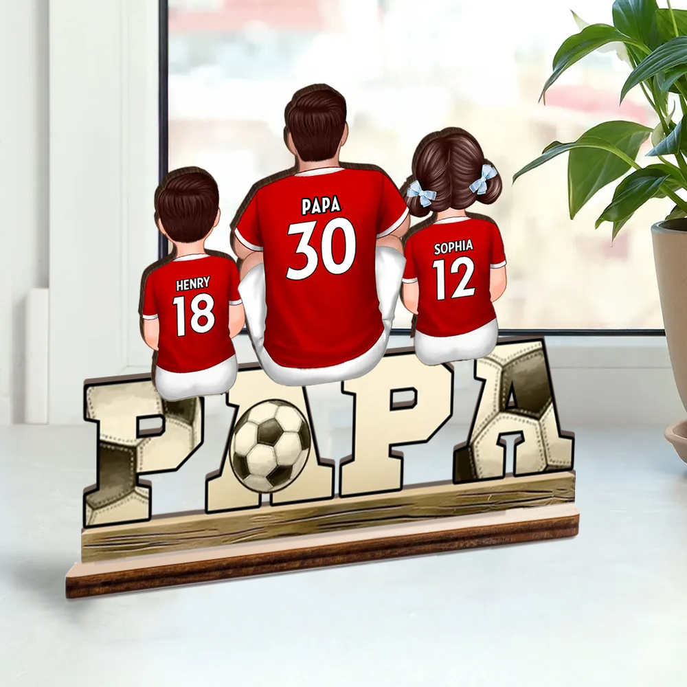 PAPA-Holzaufsteller mit Fußball 1-4 Kinder personalisiert Geschenk für Vater