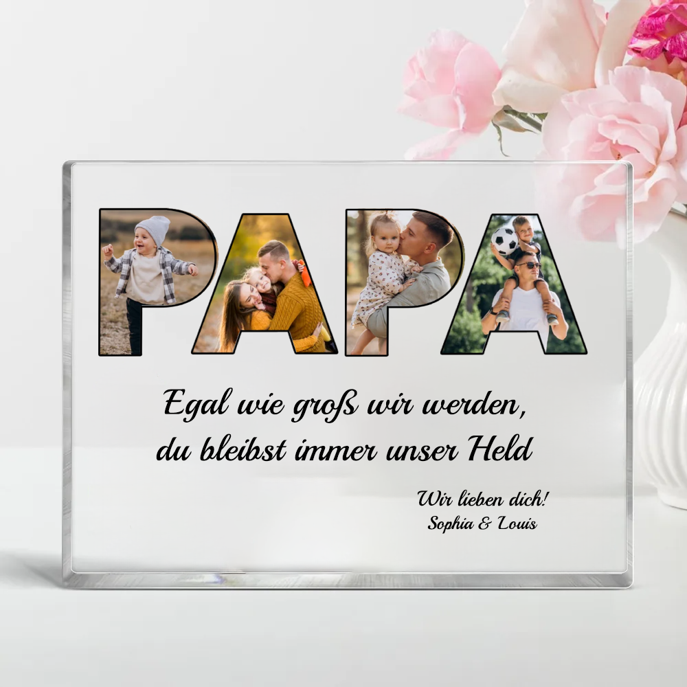 PAPA-Acrylblock mit Fotos,Text und Name Geschenk für Vater