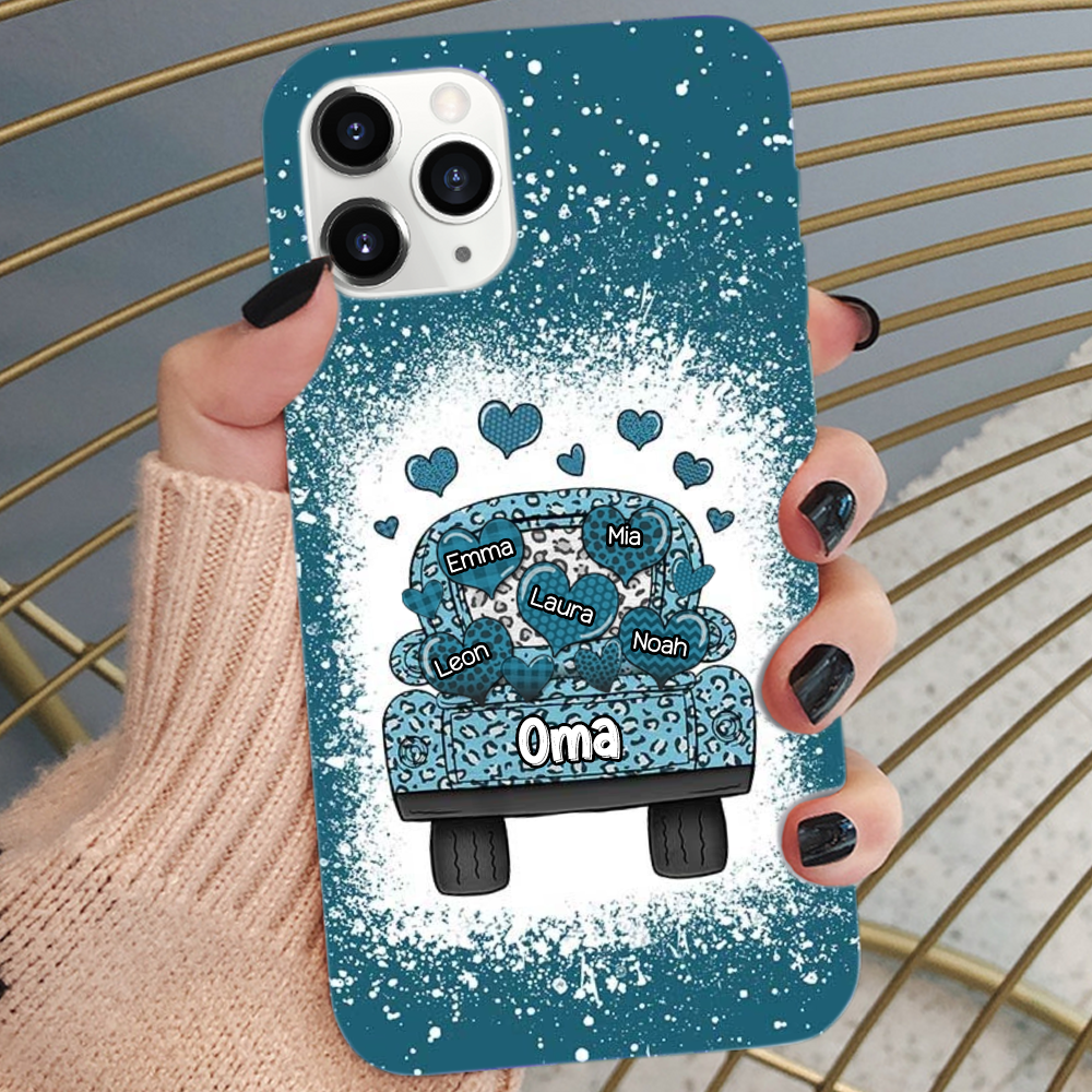 Wagen und Herzen - Silikonhandyhülle für iPhone und Samsung mit Namen personalisiert Geschenk für Oma und Mama