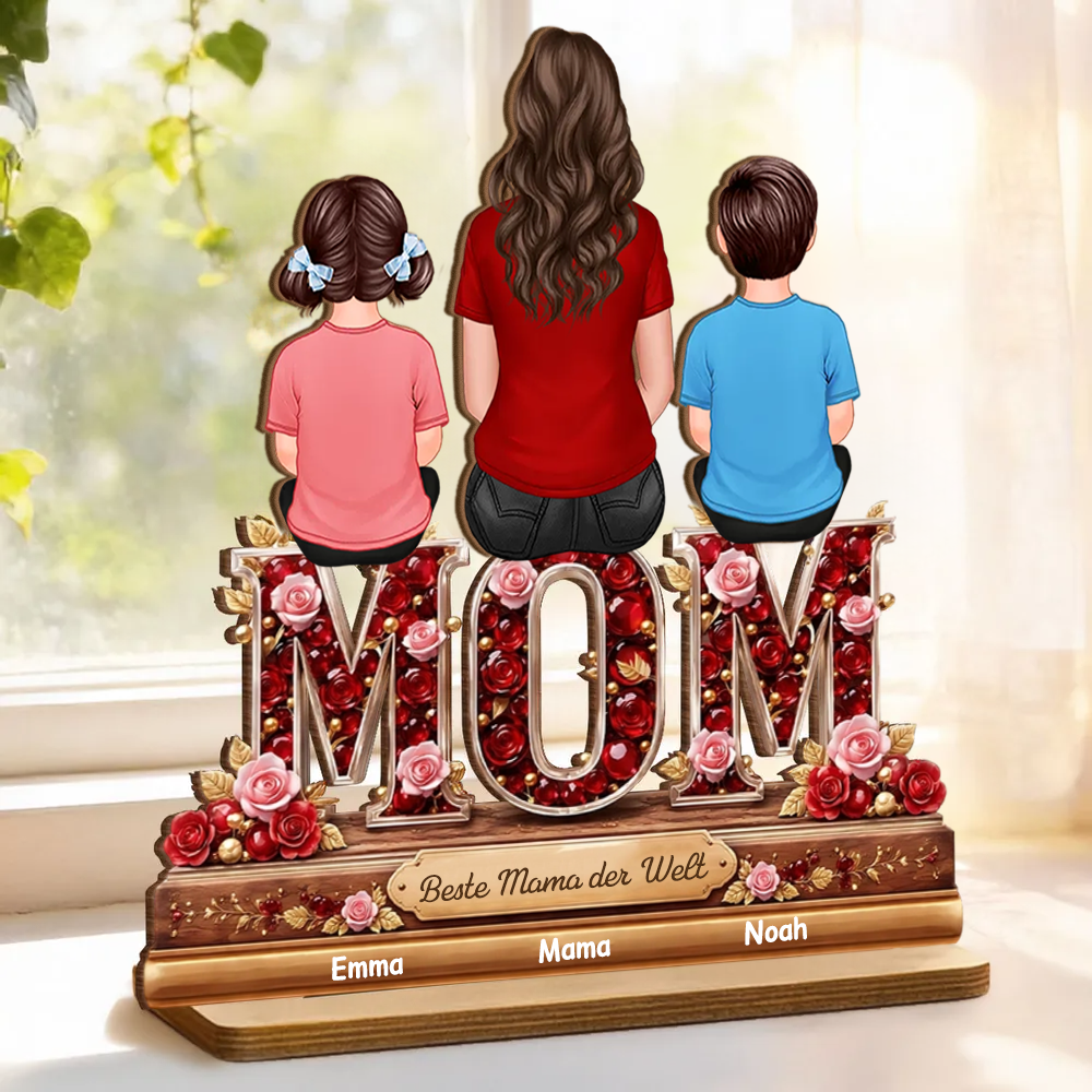 "MOM,MAMA, OMA" Holzaufsteller mit Frau und Kinder personalisiert