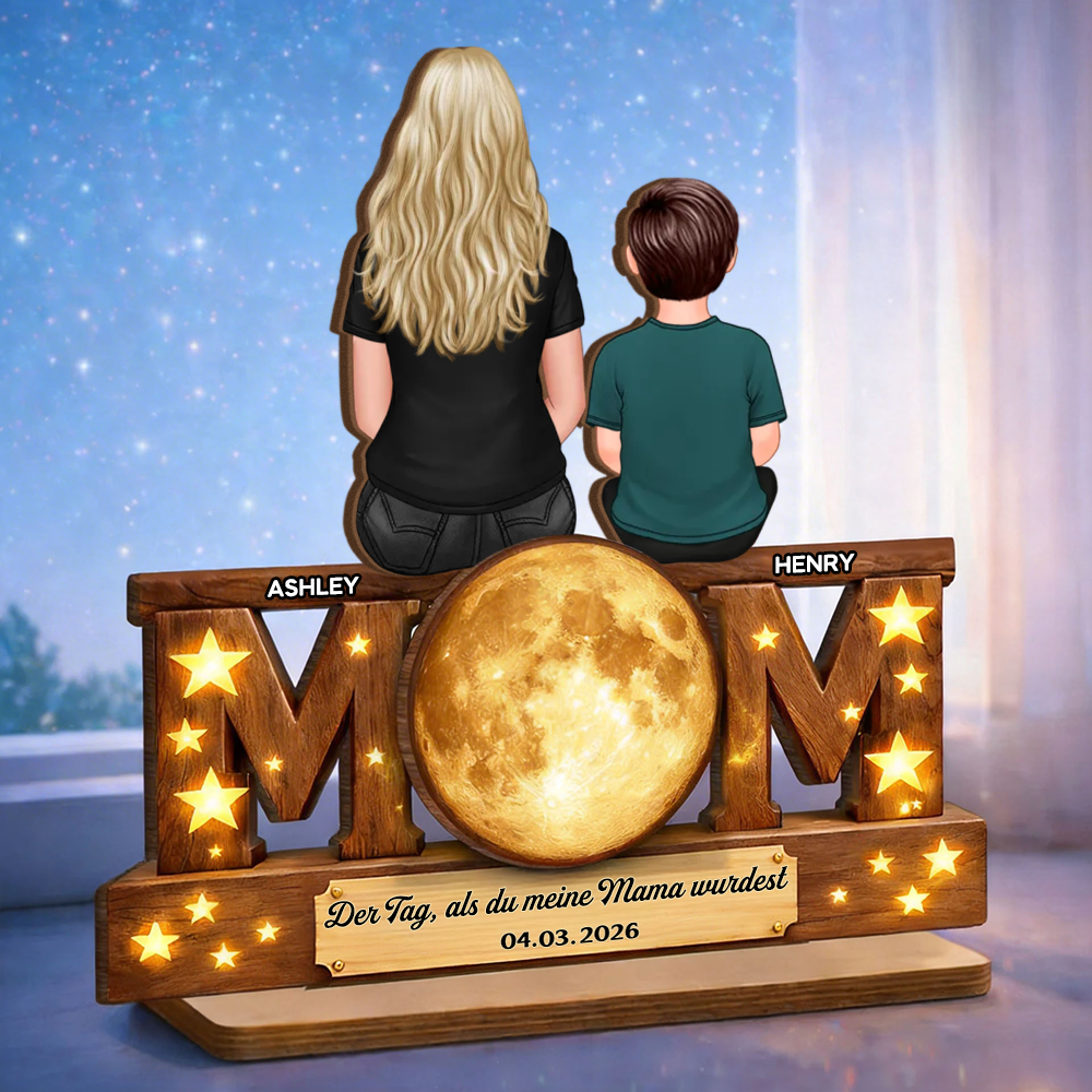 "Der Tag als du meine Mama wurdest" MOM-Personalisierter Holzaufsteller mit Mondphase Geschenk für Mama