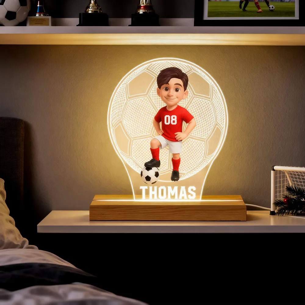 Fußballkind -  Personalisiertes LED-Nachtlicht mit Figur und Name Geschenk für Tochter und Sohn