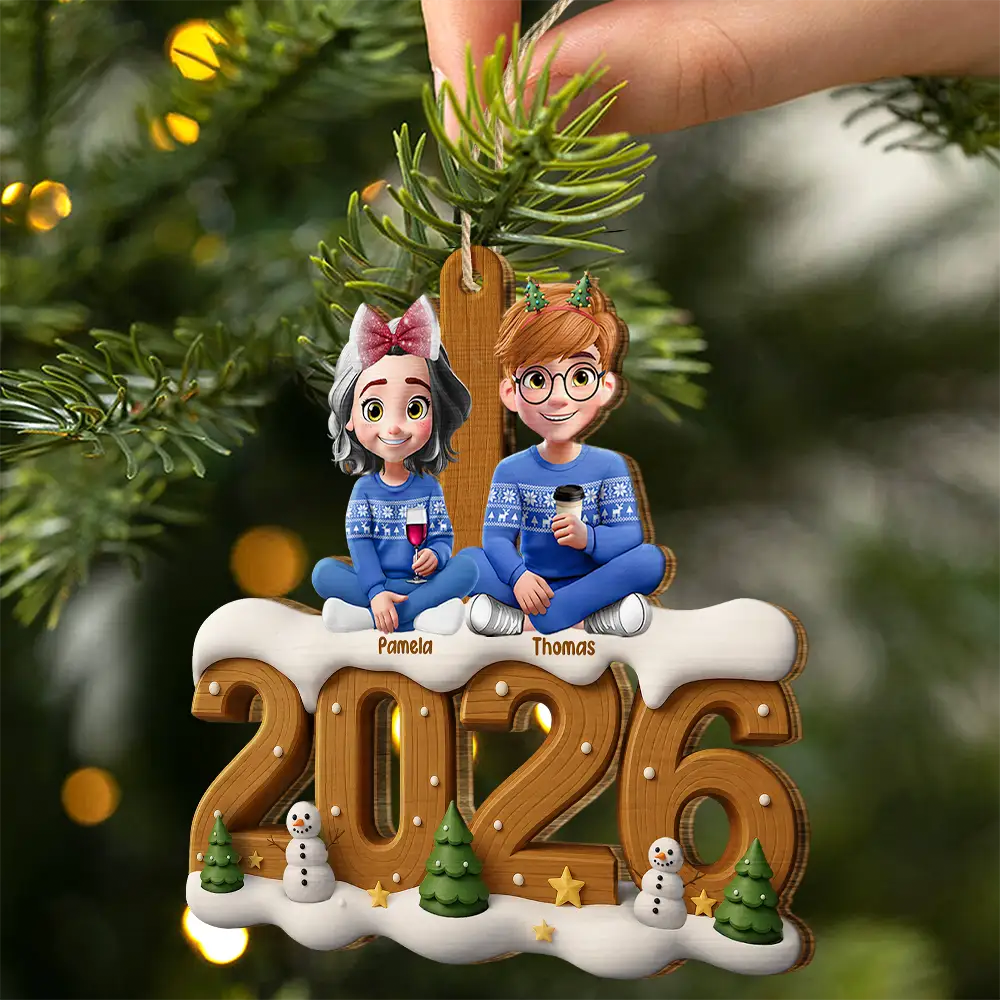 Personalisierter Holz-Weihnachtsanhänger – Familie & Haustiere, 2–10 Figuren
