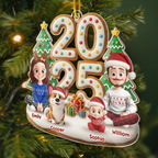 2025 Familie-Eltern mit Kinder, Hund und Katze Acrylornament Christbaumschmuck