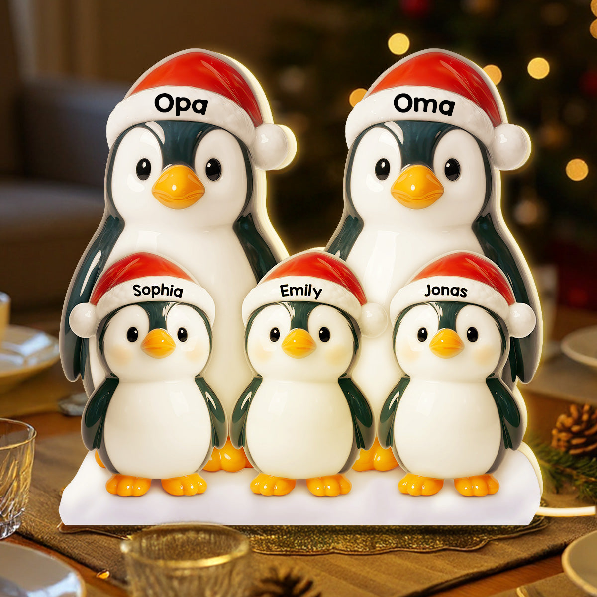 Personalisierte LED-Lichtbox für Oma & Opa – Pinguin-Motiv mit Namen