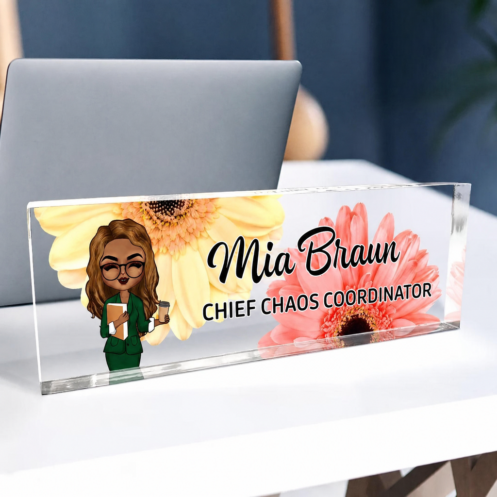 Personalisiertes Acryl-Namensschild mit Blumenmotiv Geschenk für Kollegin