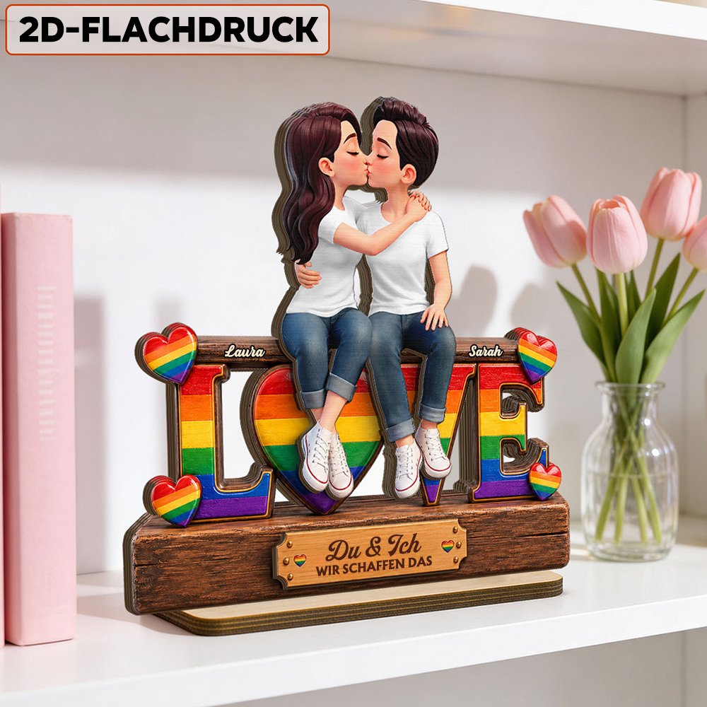 LOVE-Holzaufsteller mit Regenbogenmotiv Personalisiertes Geschenk für LGBT Paar