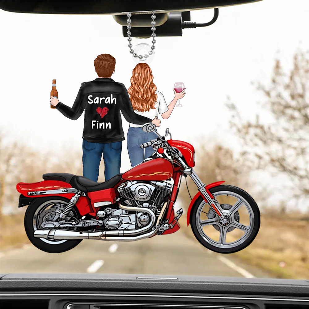 Motorradpaar mit Namen Personalisierter Autoanhänger aus Acryl