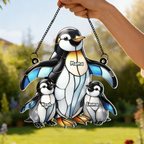 Pinguinmama/-oma mit Kindern-Sonnenfänger Ornament mit Namen