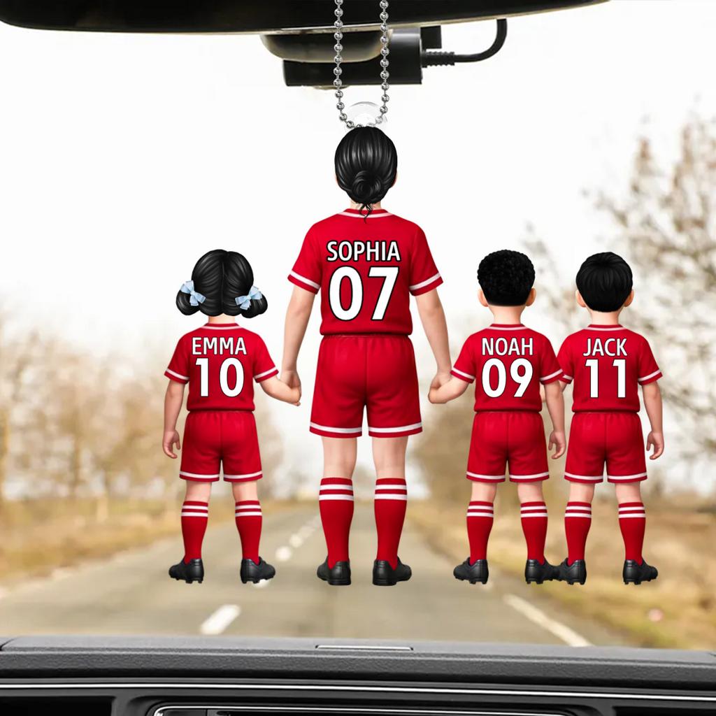 Fußballmama und Kinder Personalisierter Autoanhänger aus Acryl