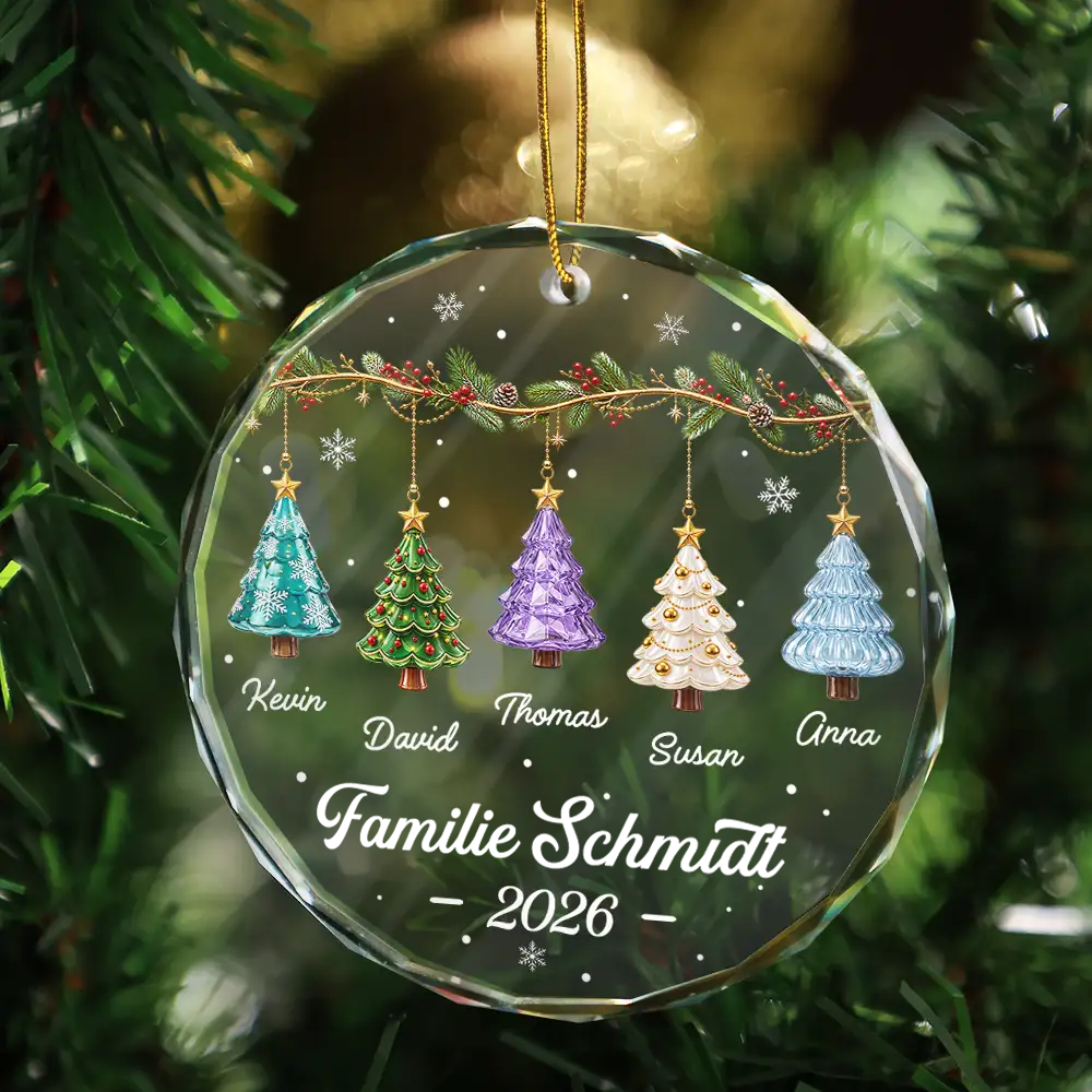 Personalisierter Glas-Weihnachtsanhänger – Weihnachtsbäume-Motiv