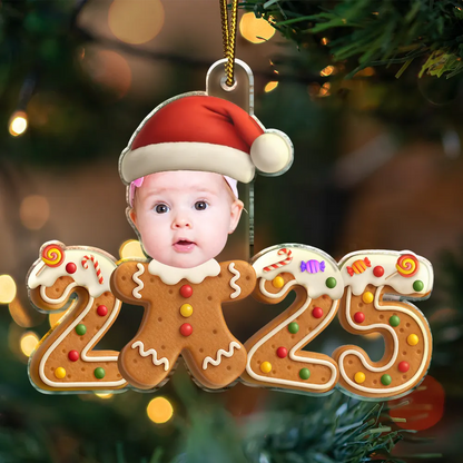 Personalisierter Acrylanhänger – „Baby 2025“ – Lustiges Lebkuchen-Design mit Foto