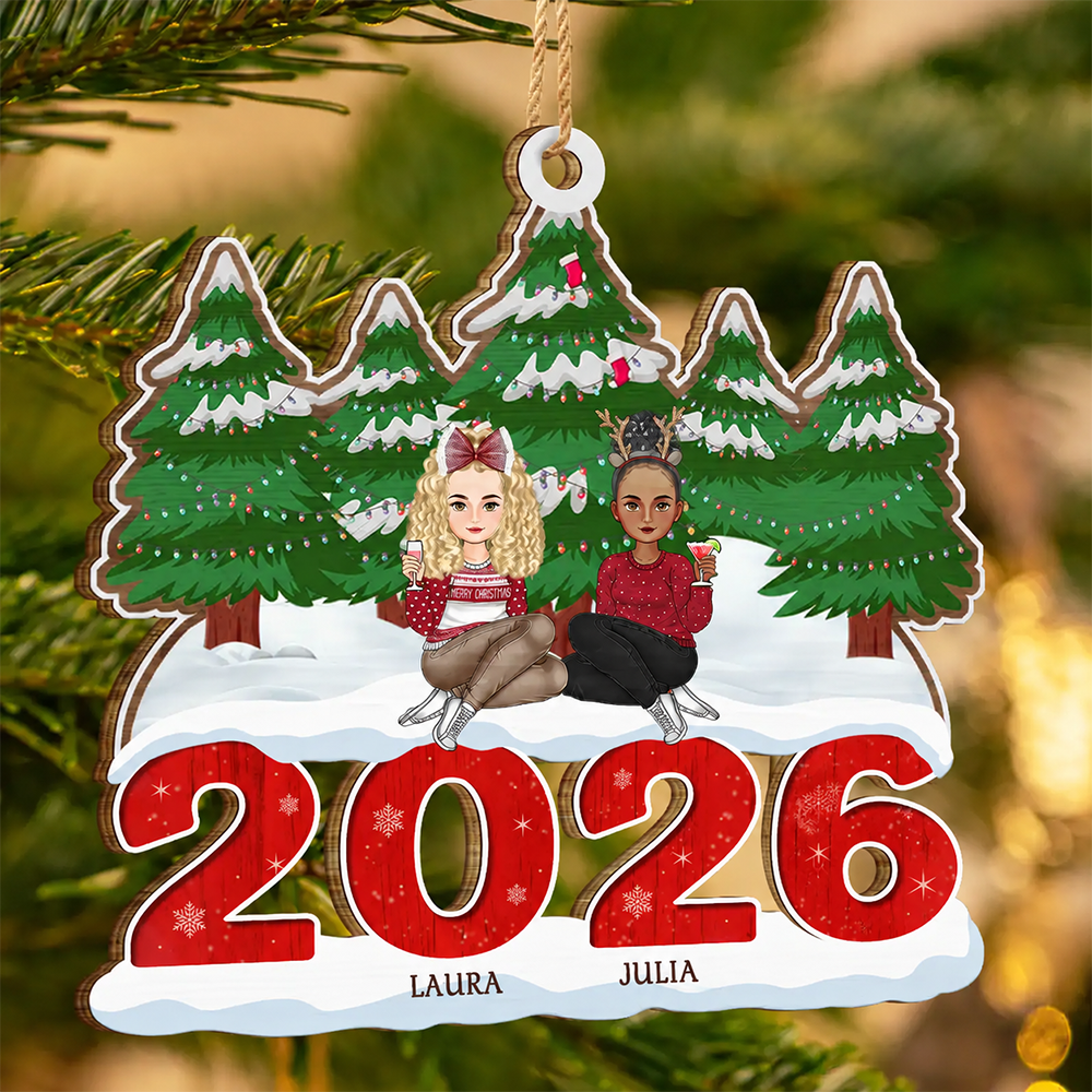 Personalisierter Holzanhänger Familie 2025 Christbaumschmuck mit Hund und Katze