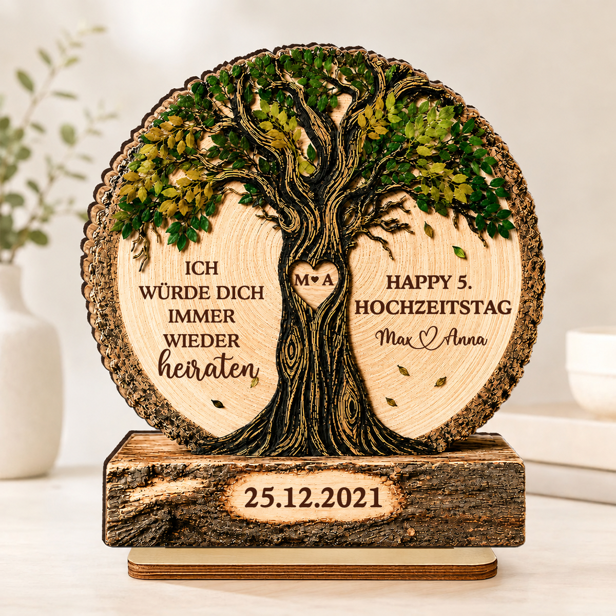Personalisierter Holzaufsteller zum Jahrestag – „Ich werde dich immer wieder heiraten“