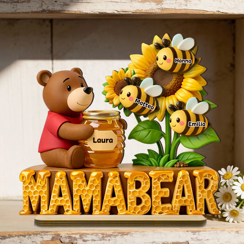Mamabär-Personalisierter Holzaufsteller mit Bienen Geschenk für Mama