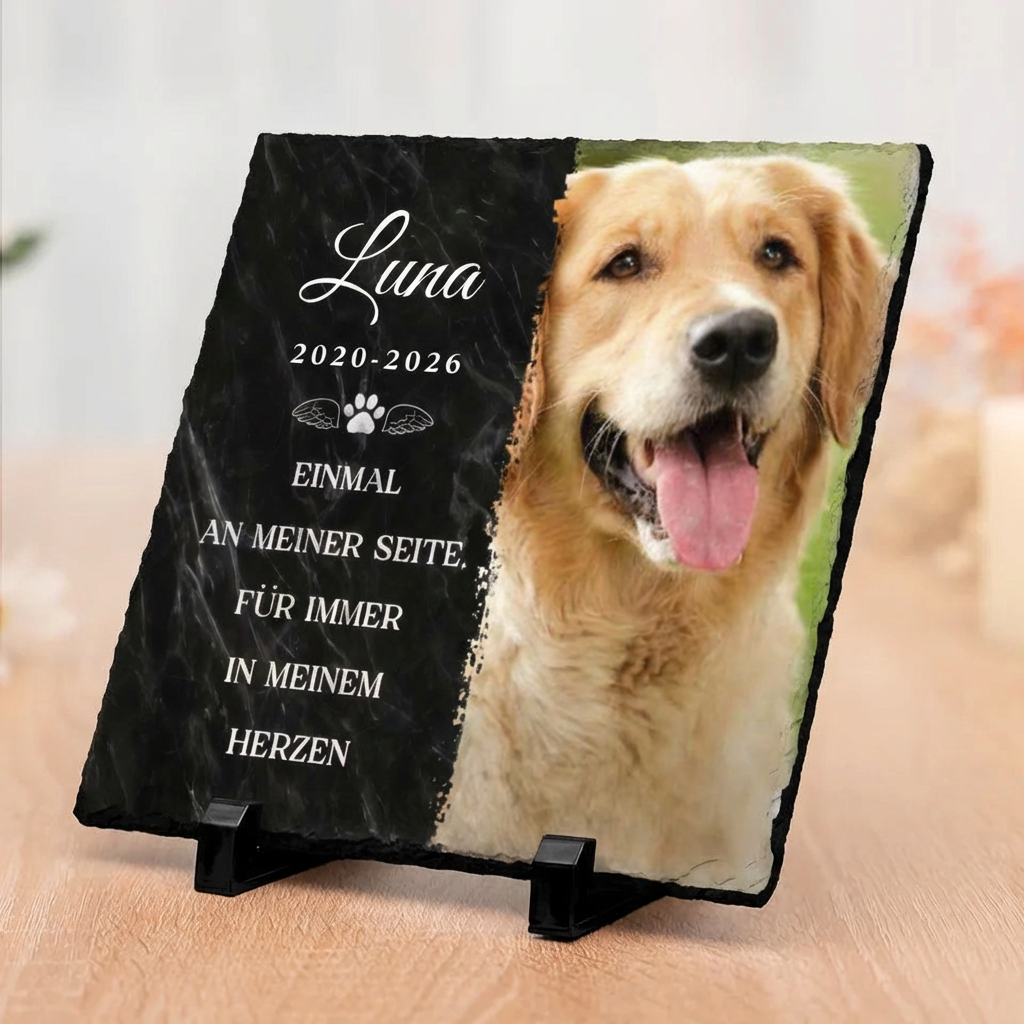 Personalisierte Schieferplatte mit Foto Trauergeschenk für Haustiere