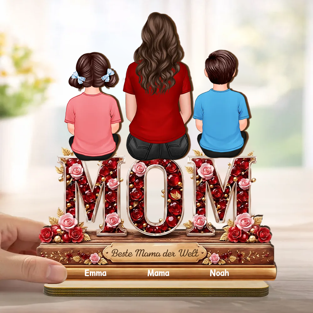 "MOM,MAMA, OMA" Holzaufsteller mit Frau und Kinder personalisiert