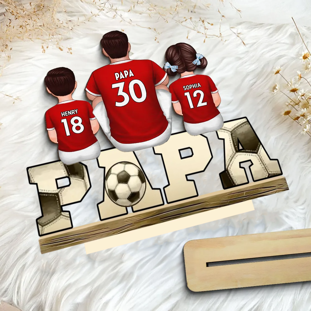 PAPA-Holzaufsteller mit Fußball 1-4 Kinder personalisiert Geschenk für Vater