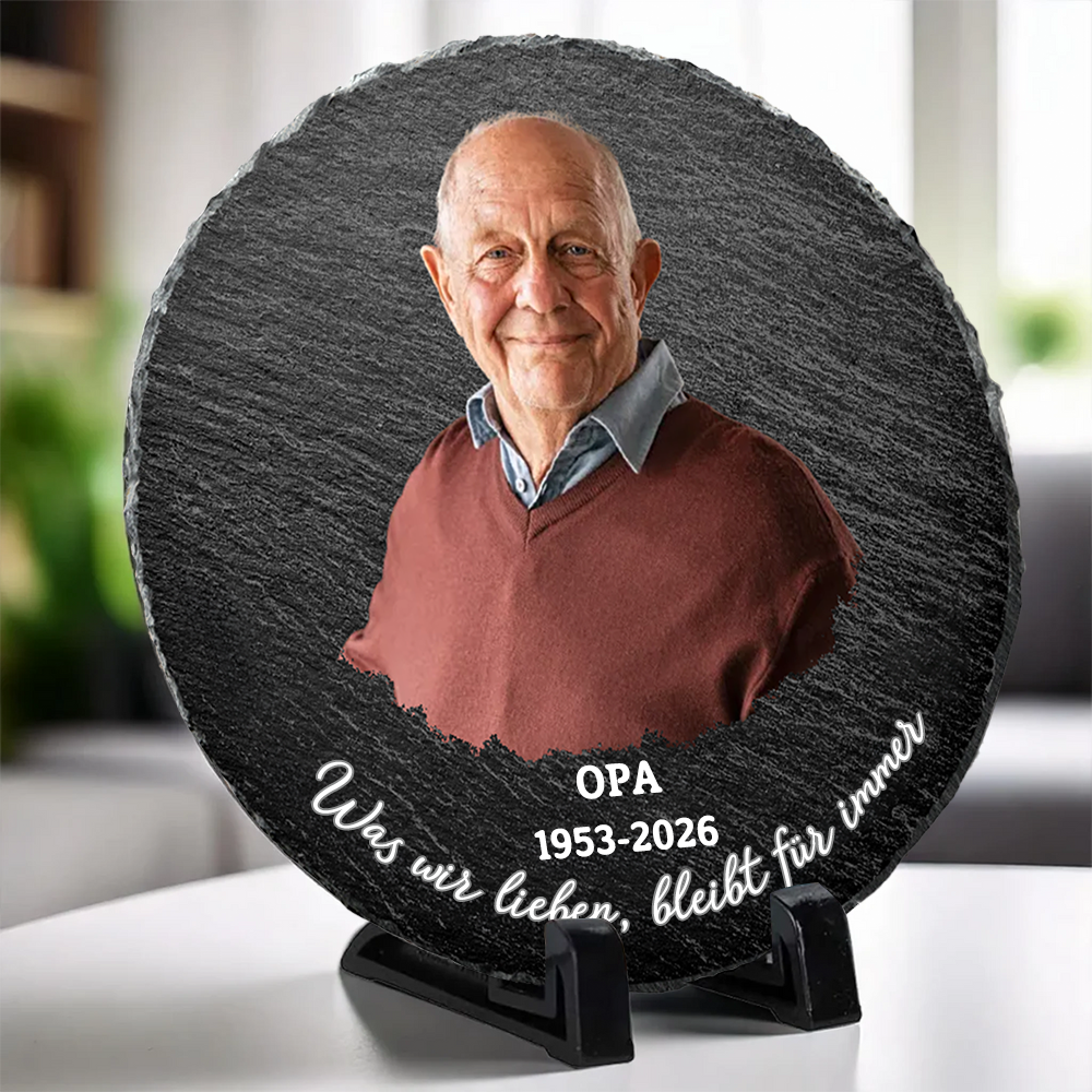 Personalisierte Schieferplatte mit Foto, Jahr und Text Trauergeschenk