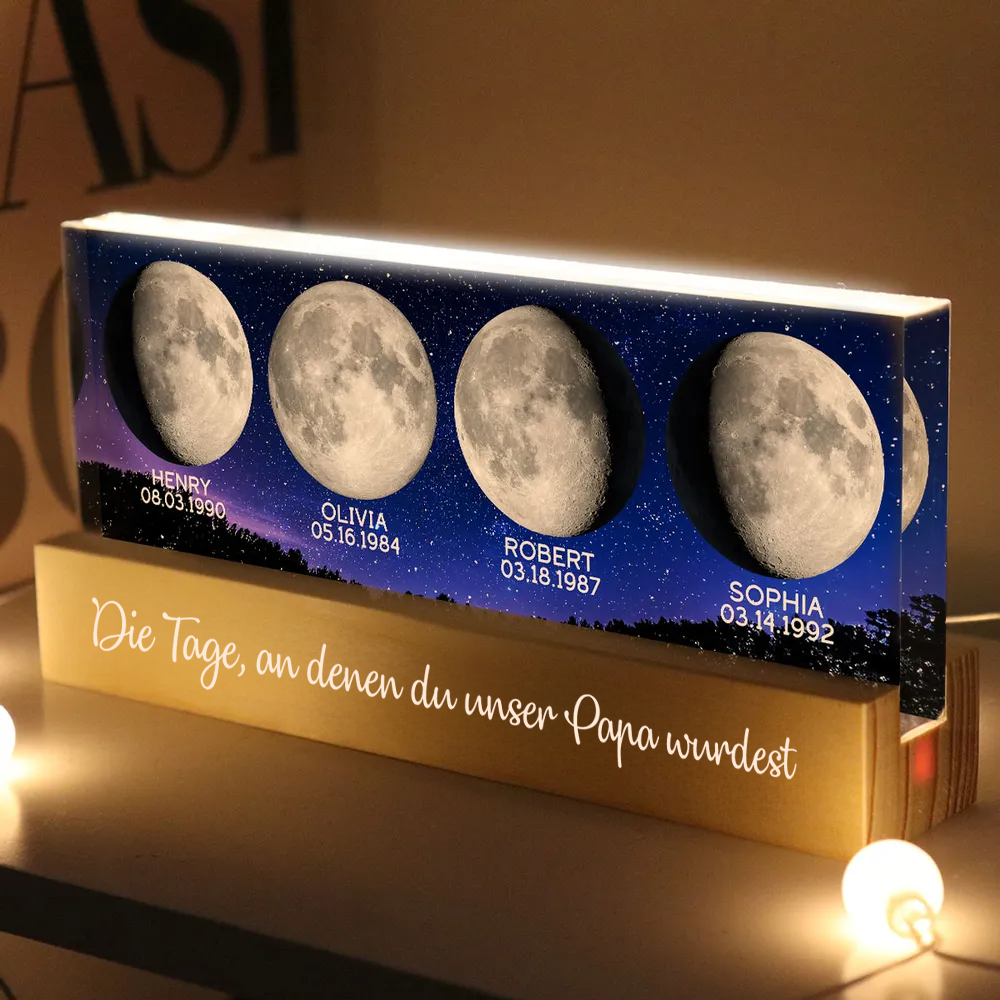 Personalisierte LED-Nachtlicht mit Mondphasen zur Geburtstagen Geschenk für Vater und Mutter