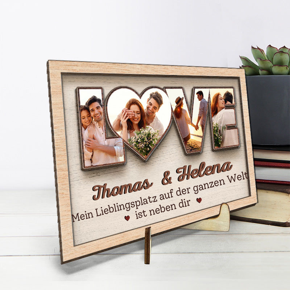 LOVE-Personalisierte Holzplakette mit Fotos für Paare