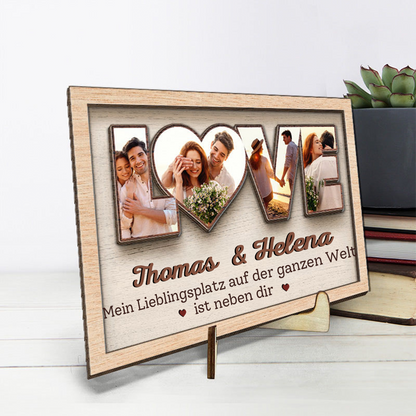LOVE-Personalisierte Holzplakette mit Fotos für Paare