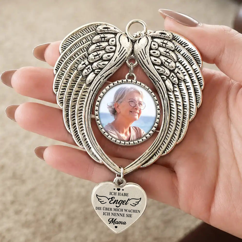 Personalisierter Engelsflügel-Anhänger mit Foto – Gedenkgeschenk „Ich habe einen Engel …“