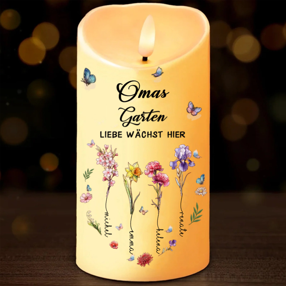 LED-Kerze mit Geburtsblumen  Geschenke für Oma und Mama