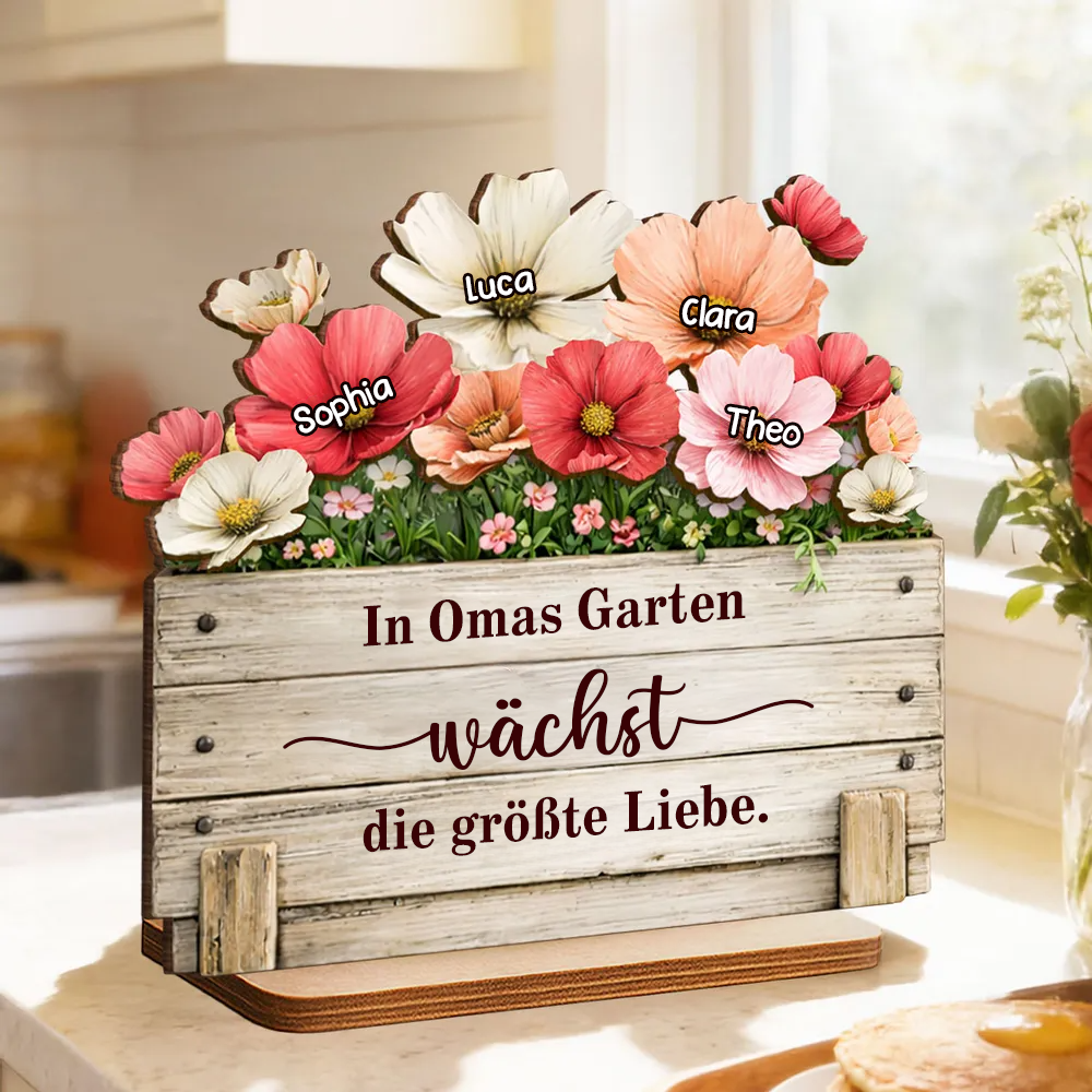 Omas Garten-Personalisierter Holzaufsteller mit Blumenmotiv Geschenk für Mama und Oma