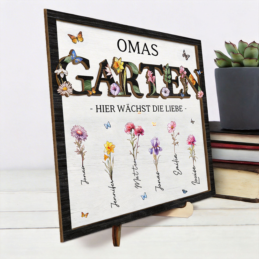 Omas Garten-Personalisierte Holzplakette mit Titel und Geburtsblumen Geschenk für Mama und Oma