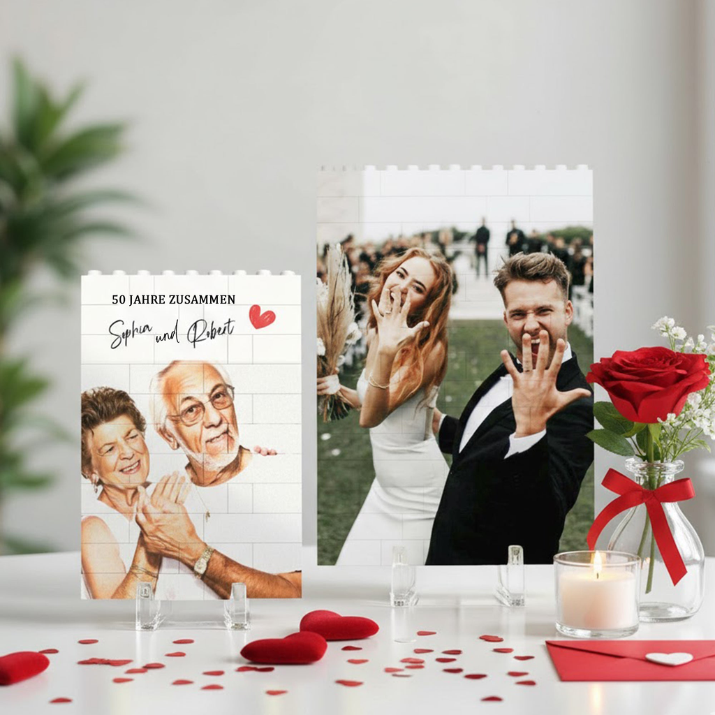 Fotopuzzle aus Klemmbausteinen mit Ihrem Wunschbild und Wunschtext Geschenk für Paar