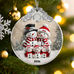 Personalisierter Glas-Weihnachtsanhänger – Schneemannfamilie