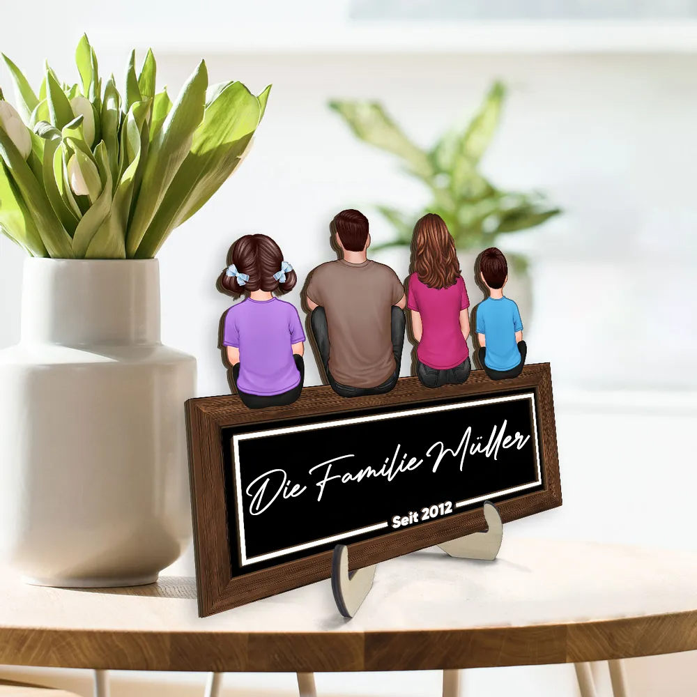Personalisierter Holzaufsteller mit Familienmitglieder Holztafel mit Personen, Hund und Katze