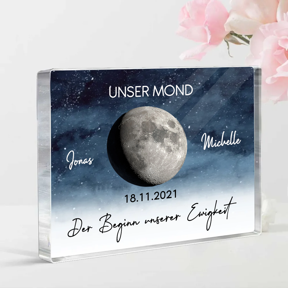 Unser Mond-Personalisierter Acrylblock mit Mondphase Geschenk für Paar